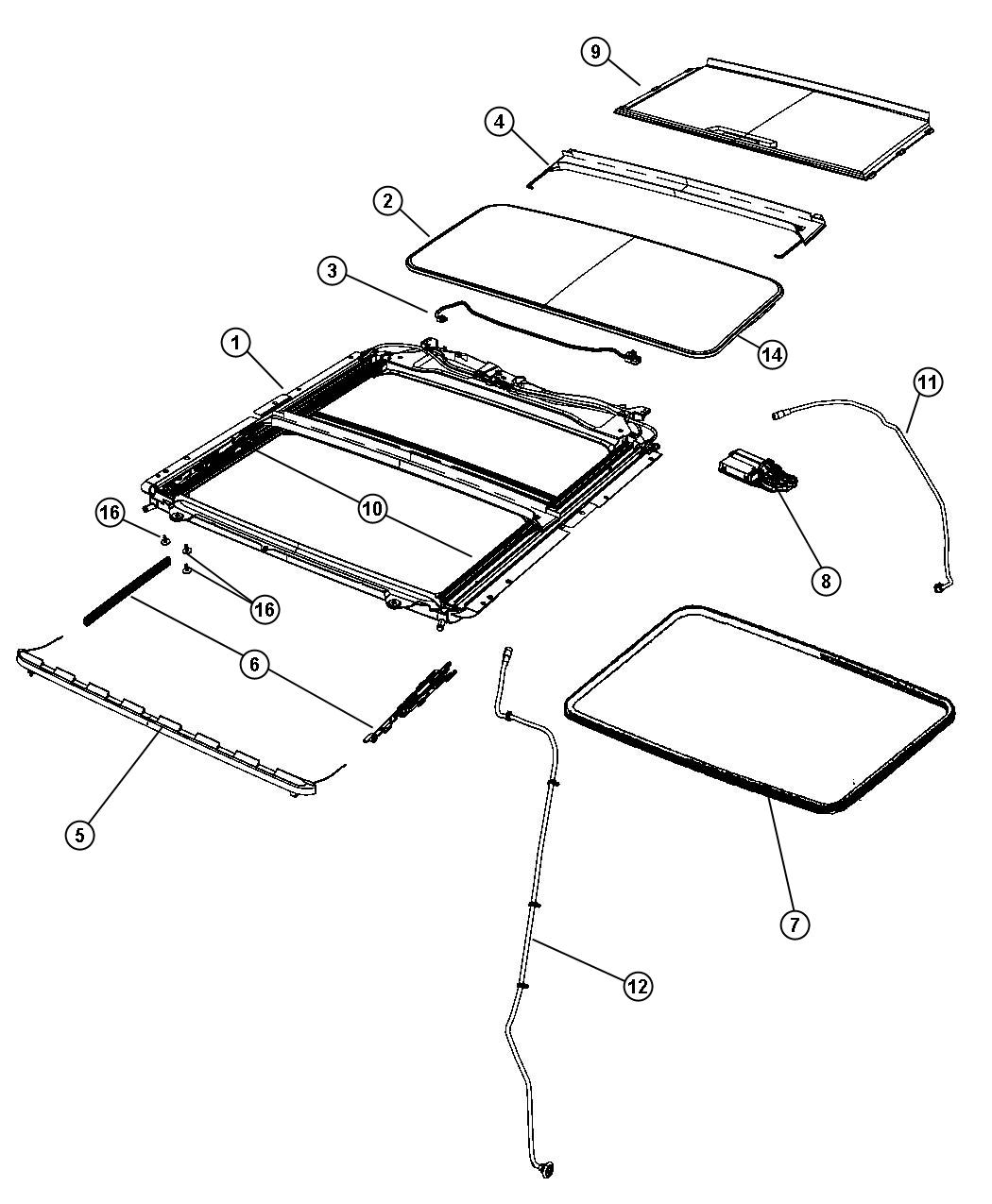 Diagram Sunroof Glass And Component Parts. for your 2002 Chrysler 300  M 