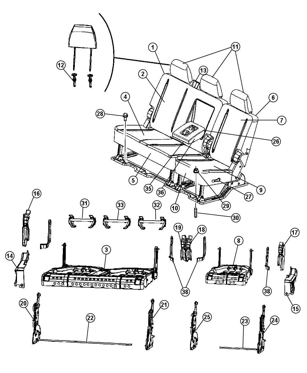 Mega Cab - Split Seat - Trim Code [V9] [M9] [MJ]. Diagram