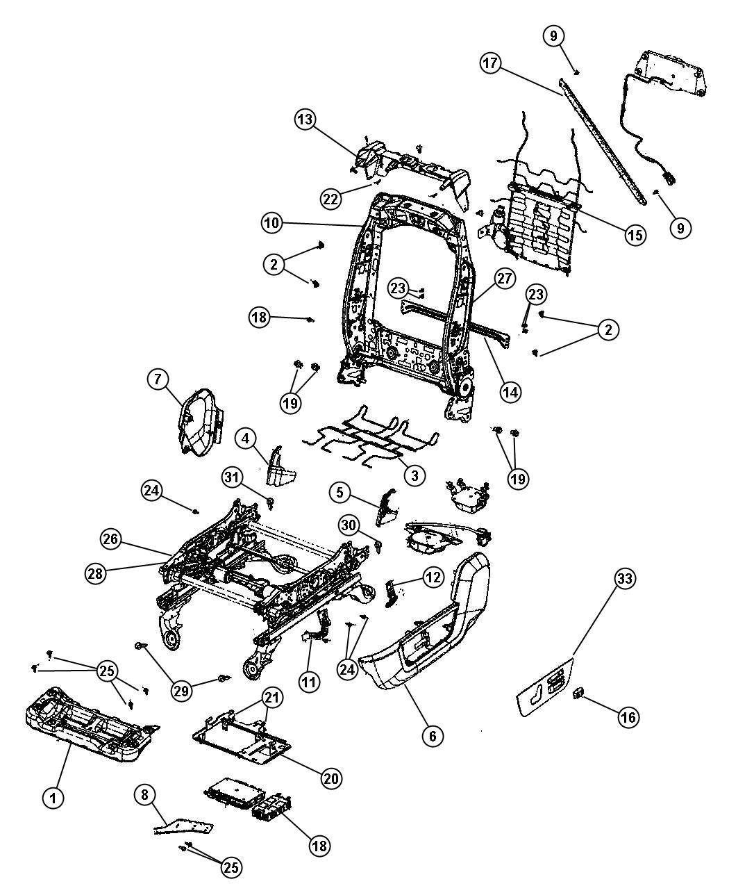 Adjusters, Recliners and Shields - Driver Seat. Diagram