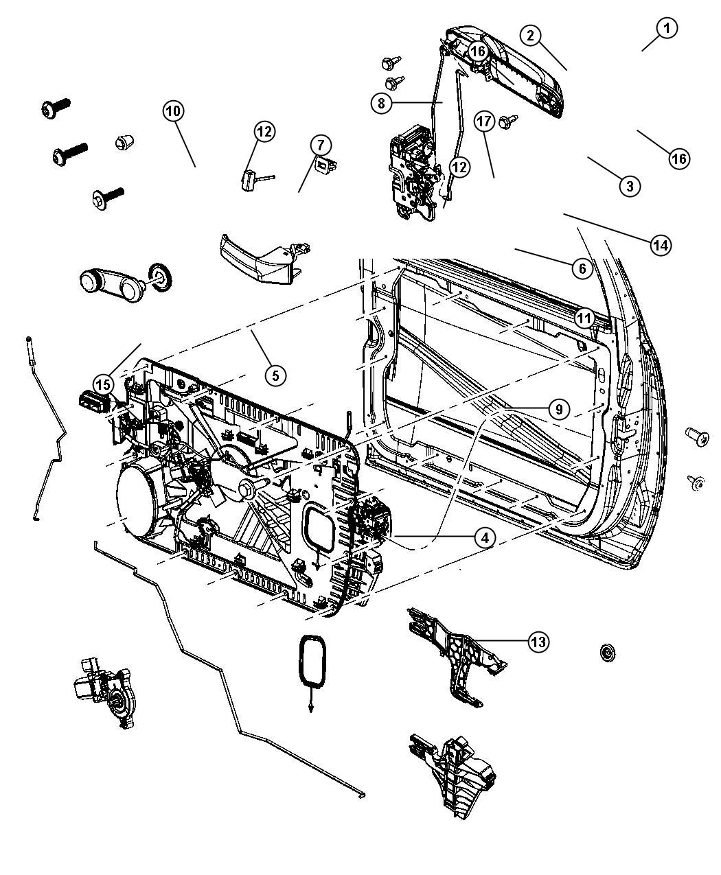 Diagram Front Door, Hardware Components. for your 2001 Chrysler 300  M 