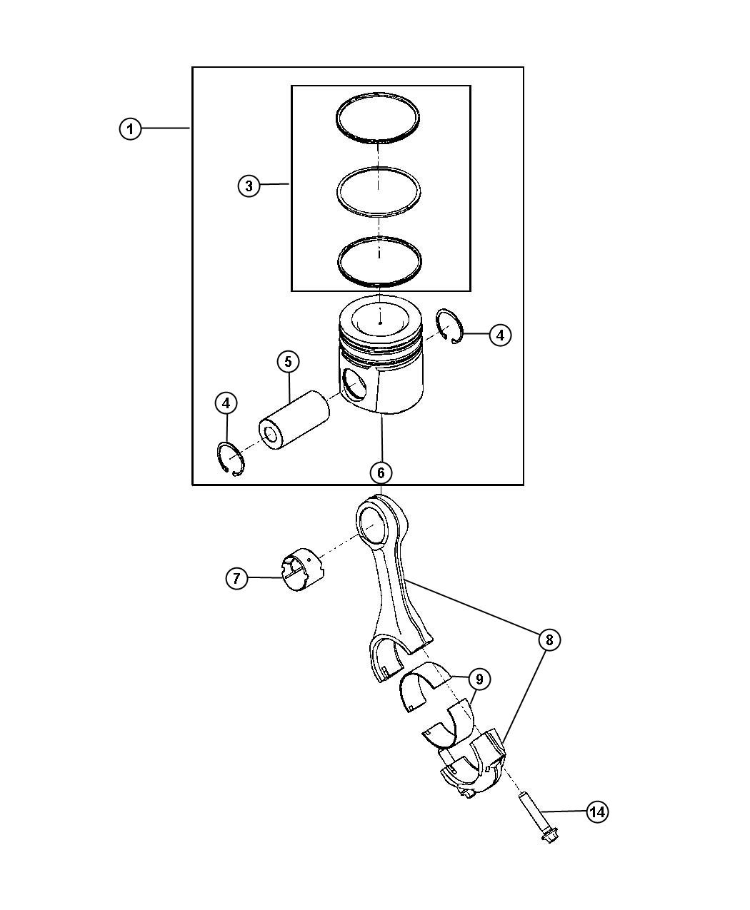 Diagram Pistons, Piston Rings, Connecting Rods And Connecting Rod Bearings 6.7L Diesel [6.7L I6 CUMMINS TURBO DIESEL ENGINE]. for your 2000 Chrysler 300  M 