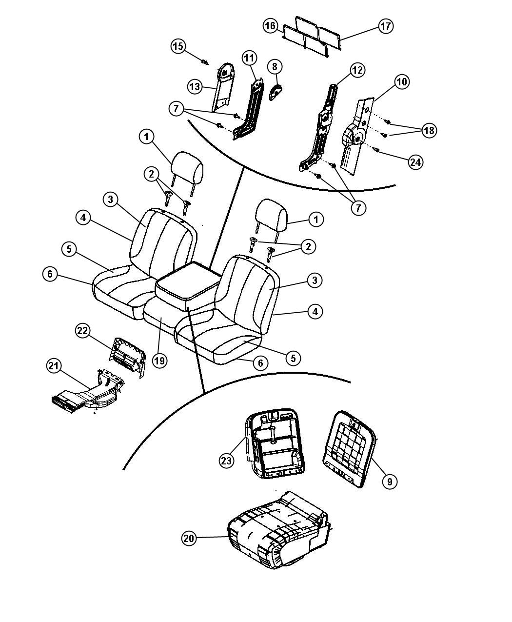 Diagram Front Seat - 40/20/40 - Trim Code [V9]. for your 2003 Chrysler 300  M 