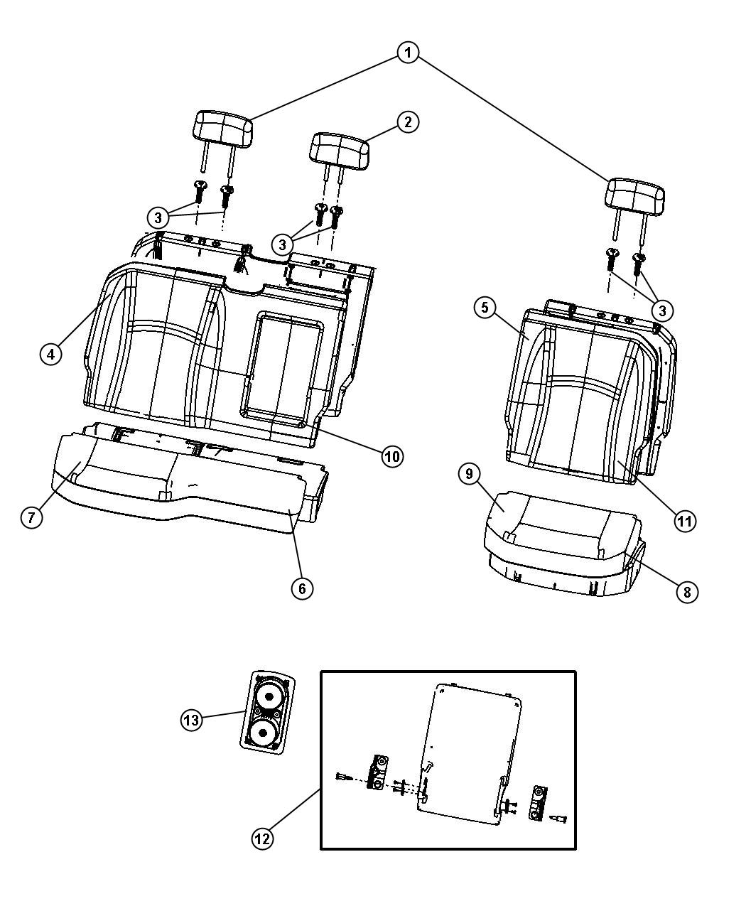 Crew Cab Rear Seat - 60/40 - Trim Code [AJ]. Diagram