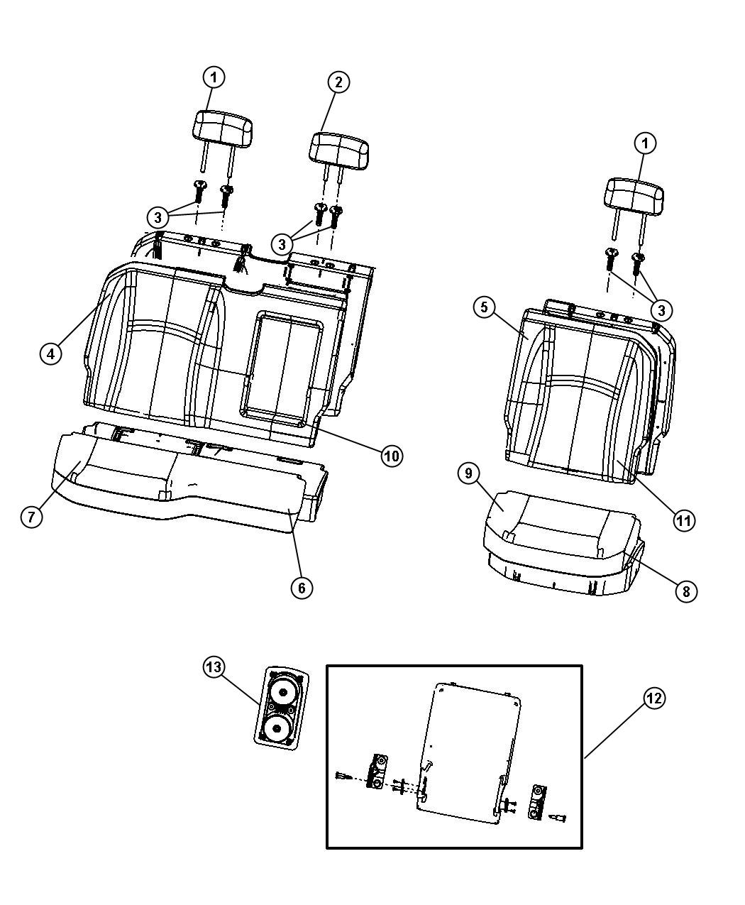 Diagram Crew Cab Rear Seat - 60/40 - Trim Code [M9], [MJ]. for your 2003 Chrysler 300  M 