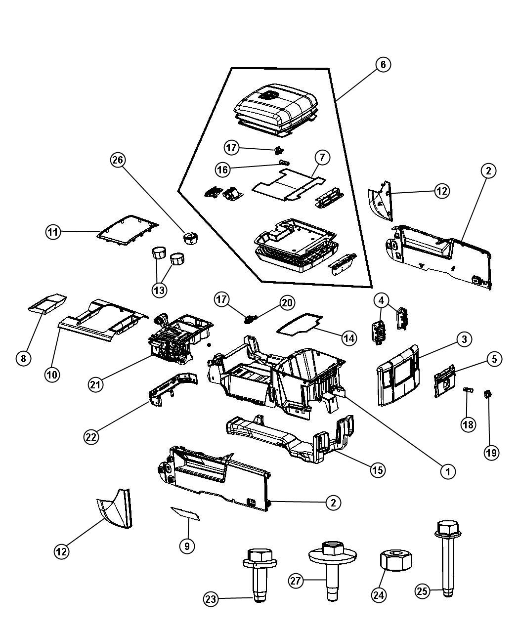 Floor Console [BUCKET SEATS]/[Premium Floor Console]. Diagram