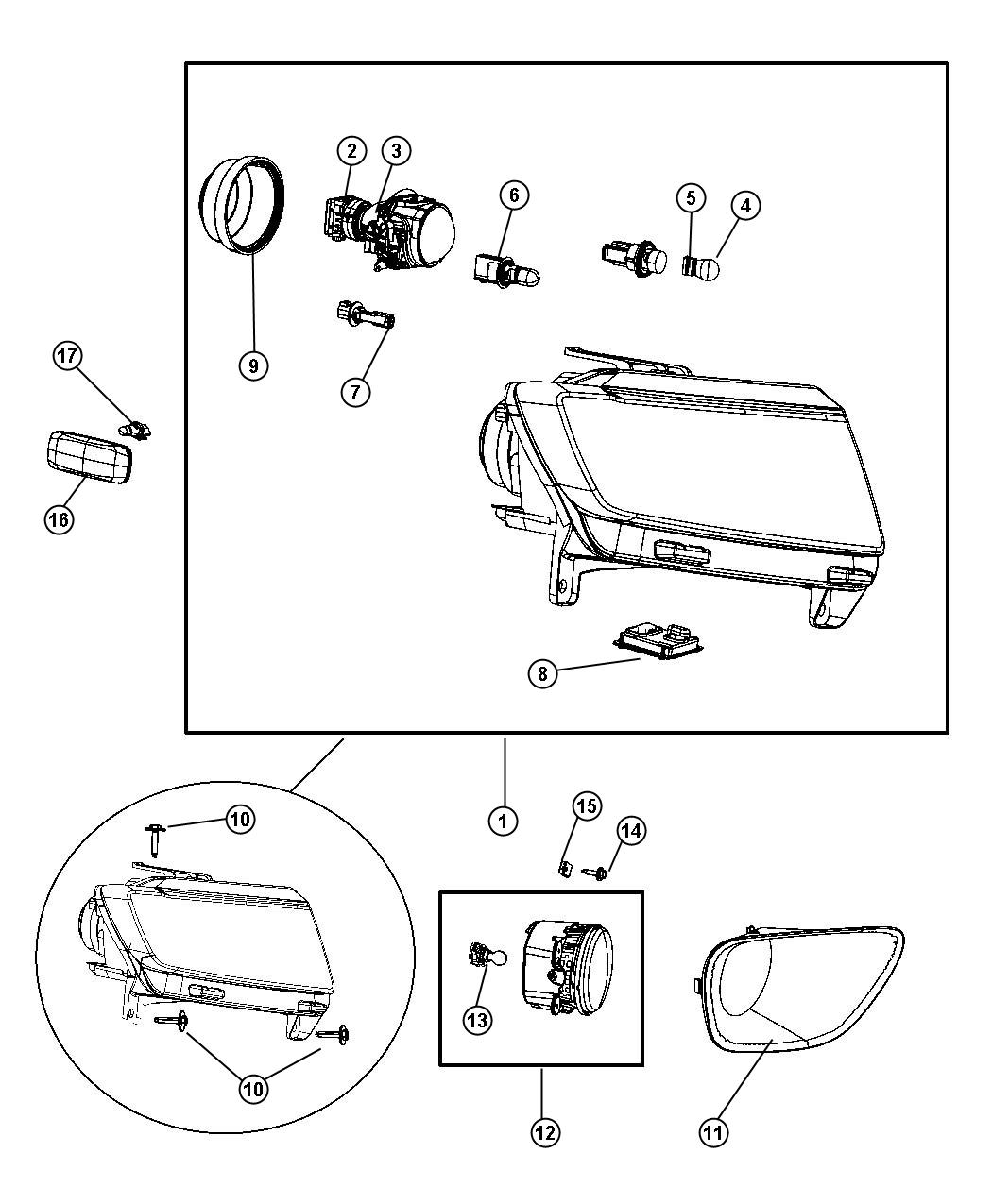 Diagram Lamps, Front. for your Jeep