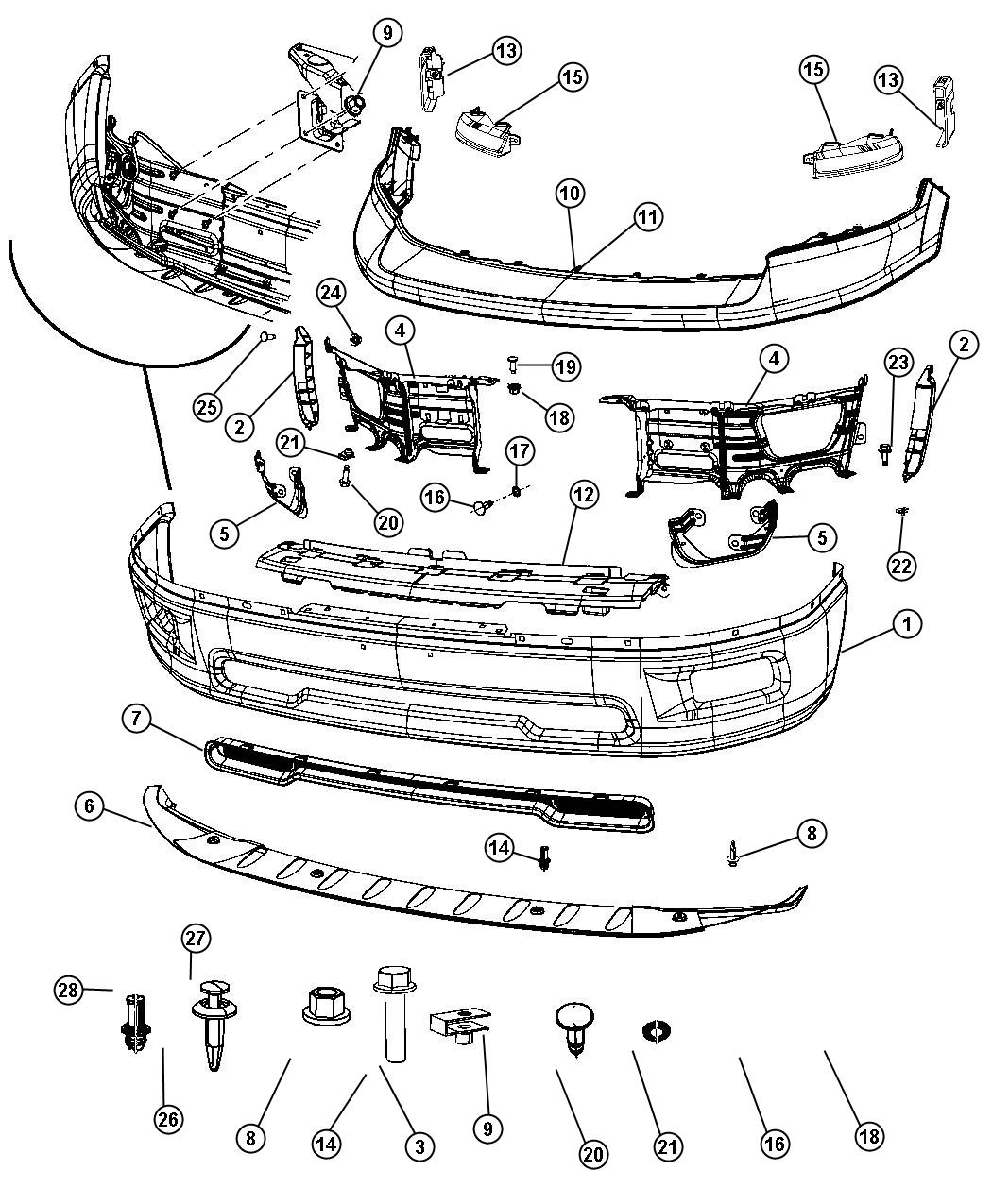 Diagram Bumper Front. for your 2004 Dodge Ram 1500   