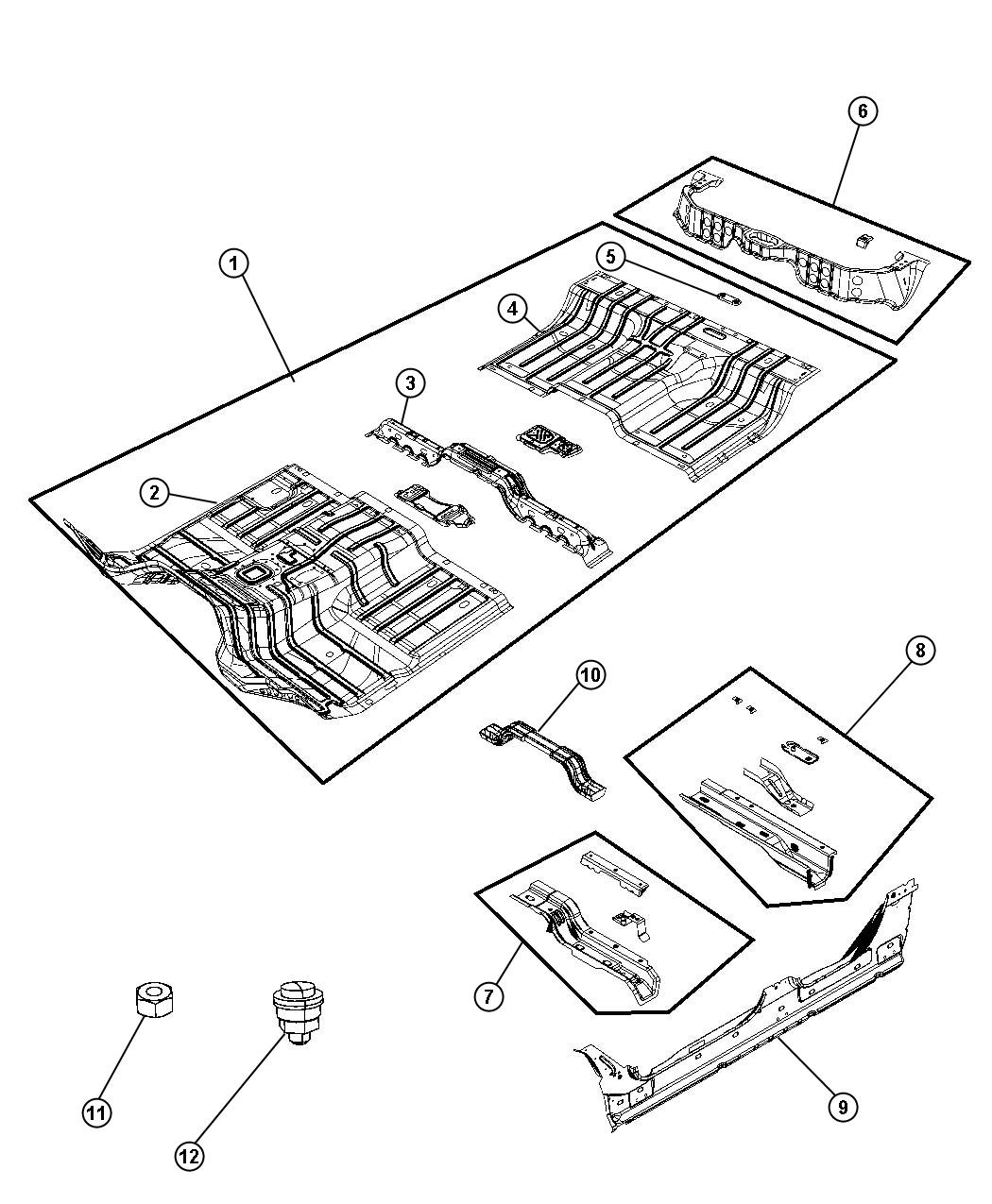 Diagram Floor Pan, Quad Cab. for your 2000 Chrysler 300  M 