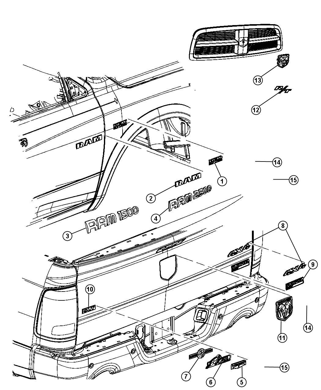 Diagram Nameplates, Emblems and Medallions. for your Ram 1500  