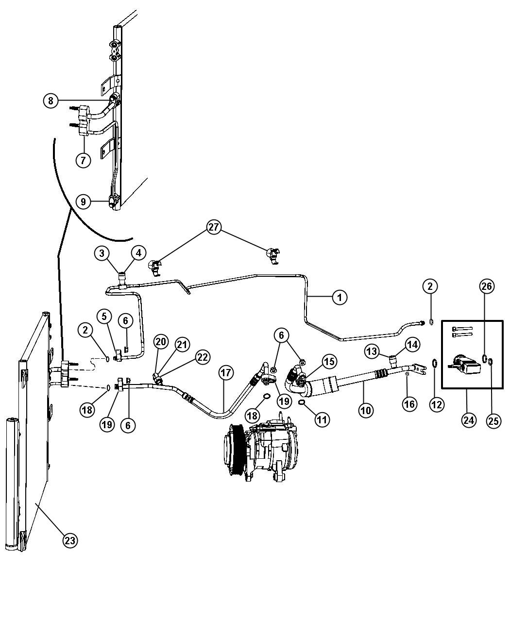 Diagram A/C Plumbing 3.7L [3.7L V6 Engine] 4.7L [4.7L V8 FFV ENGINE]. for your Jeep Wrangler  