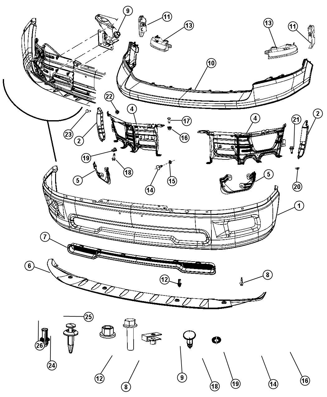 Diagram Bumper, Front. for your 2004 Dodge Ram 1500   