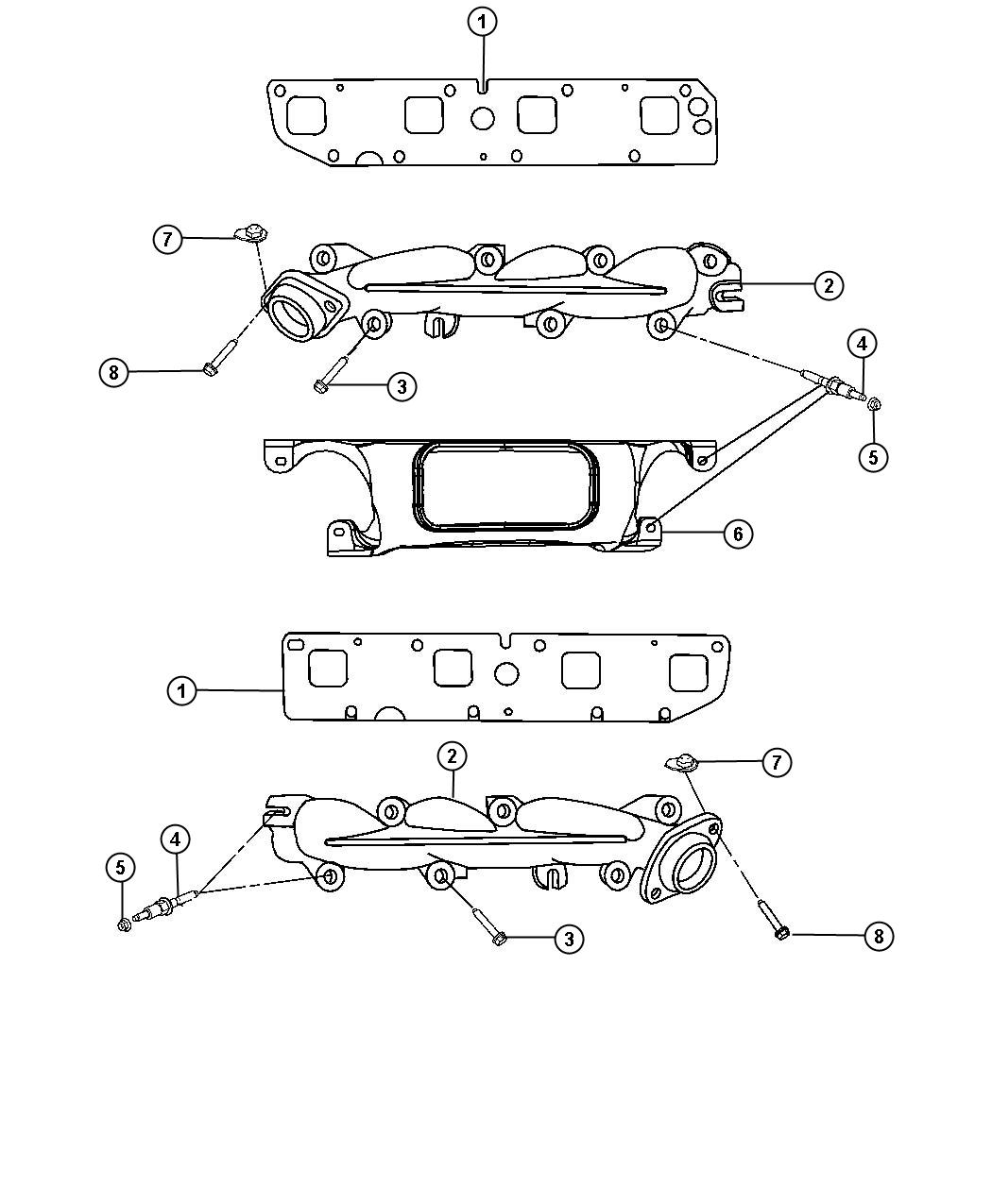 Diagram Exhaust Manifolds And Heat Shields 5.7L [5.7L V8 HEMI MDS VCT Engine]. for your 2011 Ram 1500 5.7L HEMI V8 4WD Classic Tradesman Crew Cab 