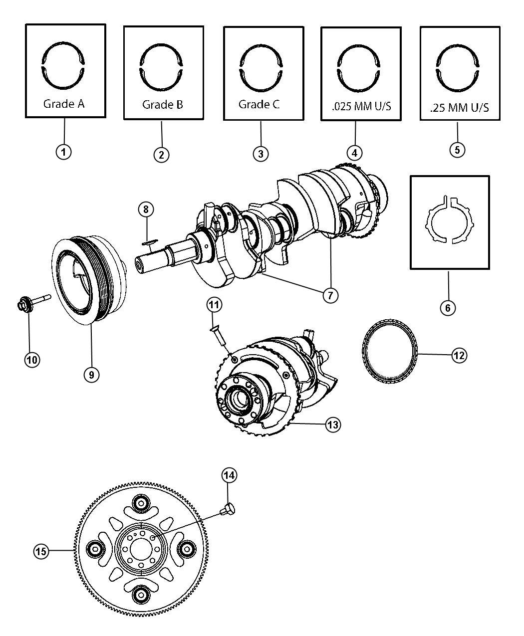 Diagram Crankshaft, Crankshaft Bearings, Damper And Flywheel 4.7L [4.7L V8 FFV ENGINE]. for your Ram 1500  