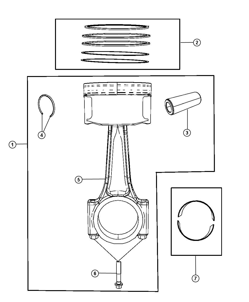 Diagram Pistons, Piston Rings, Connecting Rods And Connecting Rod Bearings 4.7L [4.7L V8 FFV ENGINE]. for your Ram 1500  