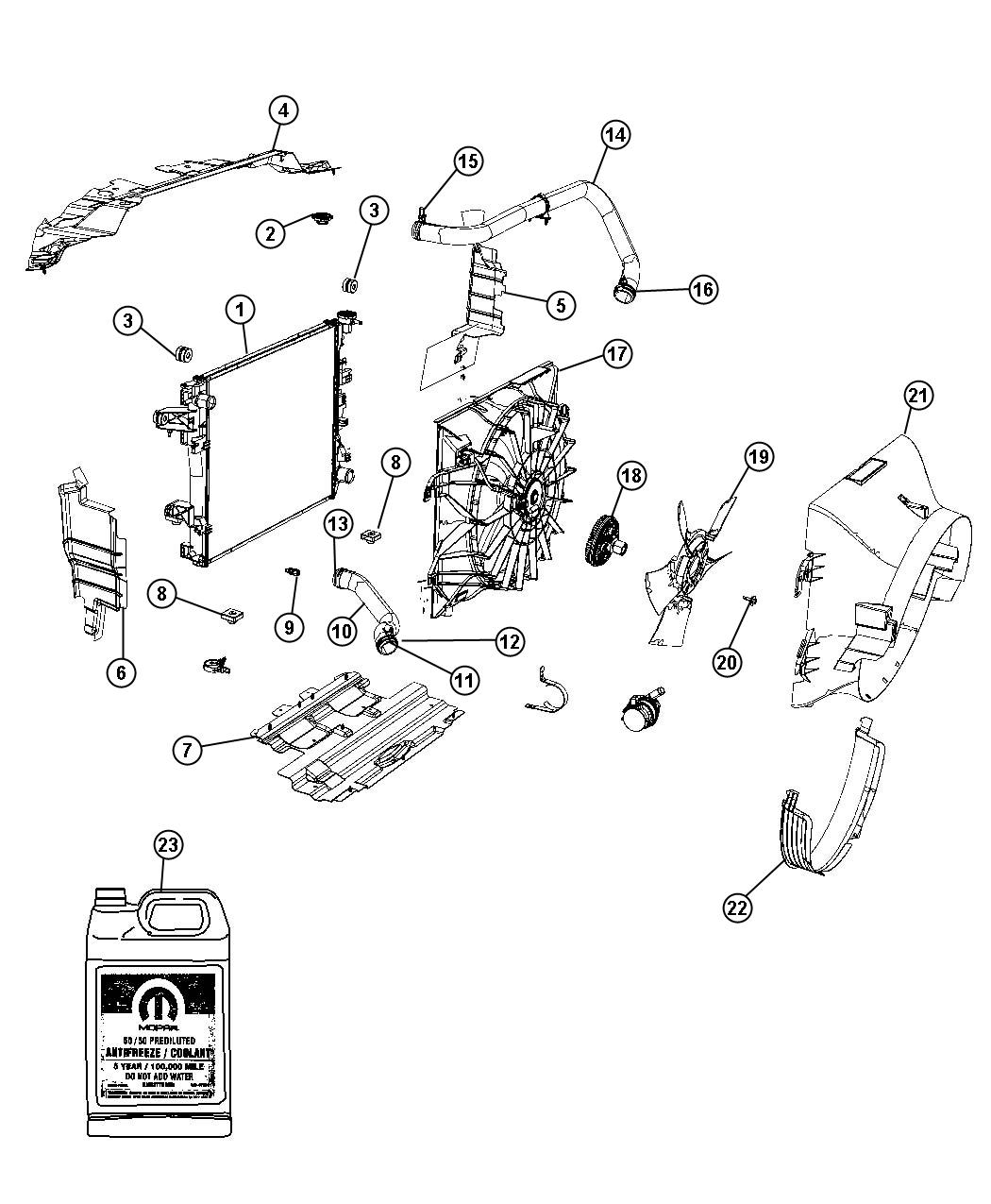 Diagram Radiator and Related Parts. for your 2013 Ram 2500 6.7L Turbo I6 Diesel A/T 4X2  