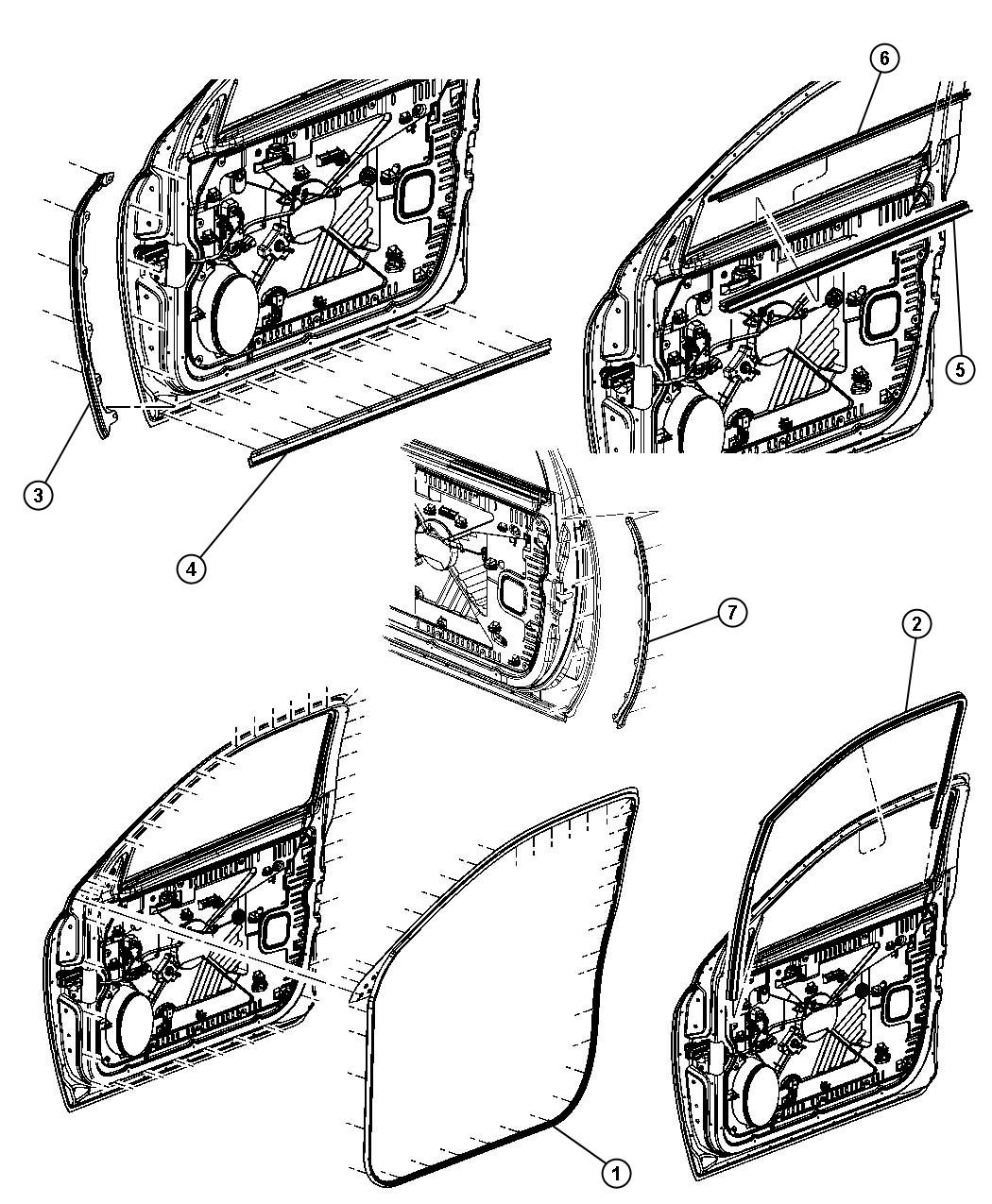 Diagram Weatherstrips, Front Door. for your Dodge