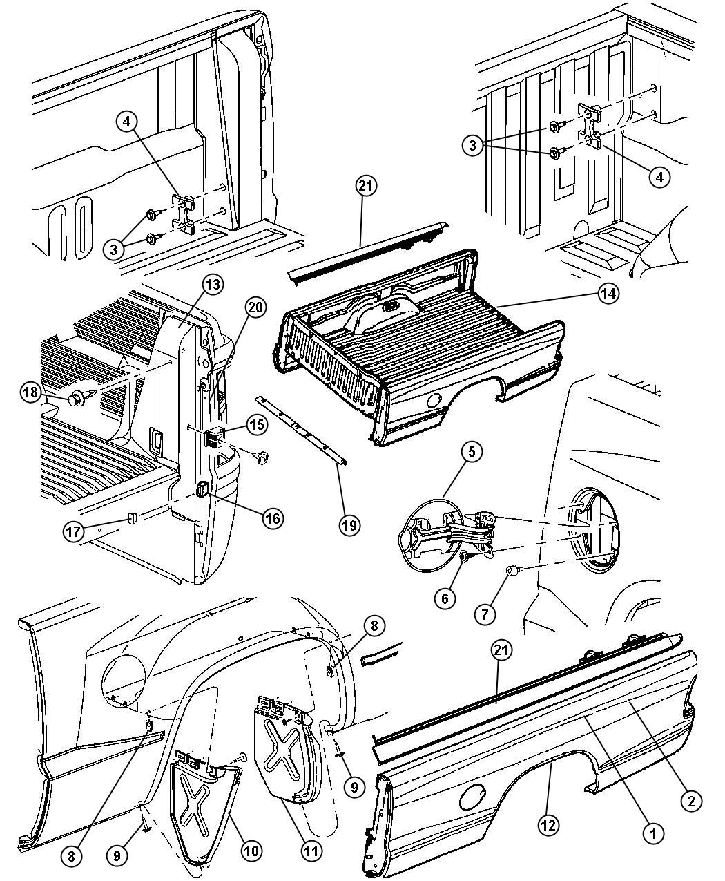 Pick Up Box Crossmember, Reinforcements, and Shields. Diagram