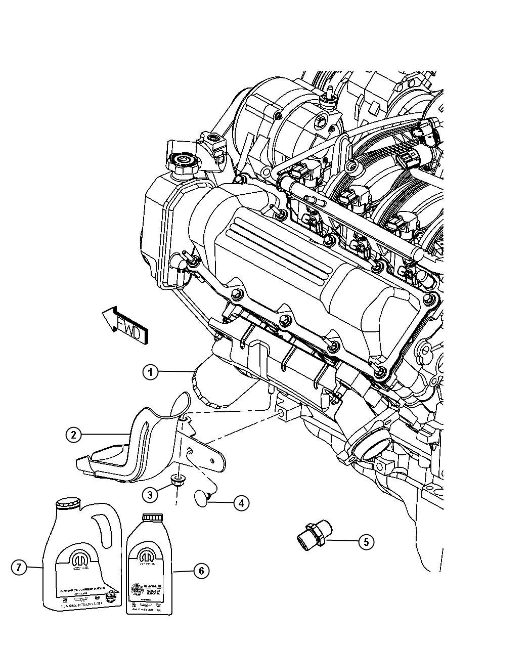 Diagram Engine Oil, Engine Oil Filter, Adapter And Splash Guard 3.7L [3.7L V6 Engine]. for your Dodge Dakota  