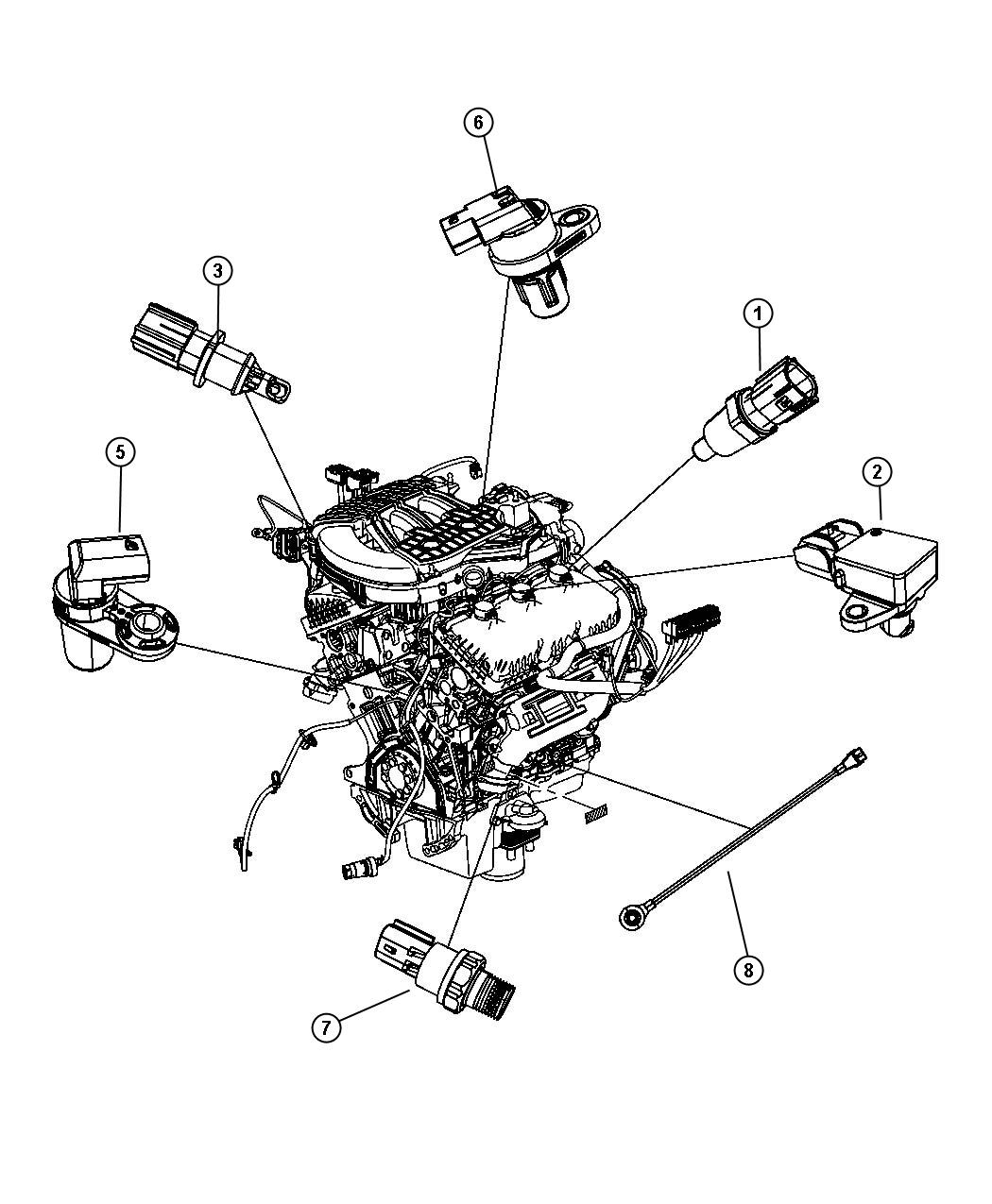 Diagram Sensors, Gas Engine. for your 2013 Dodge Charger  R/T 