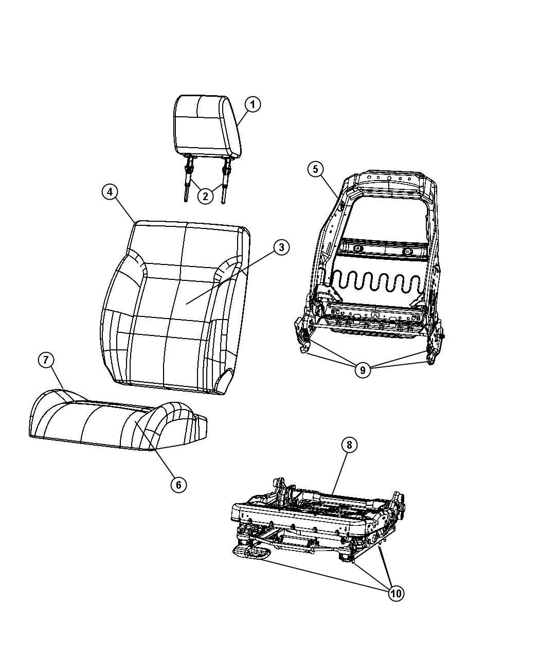 Diagram Front Seat - Bucket -Trim Code [AL]. for your Jeep