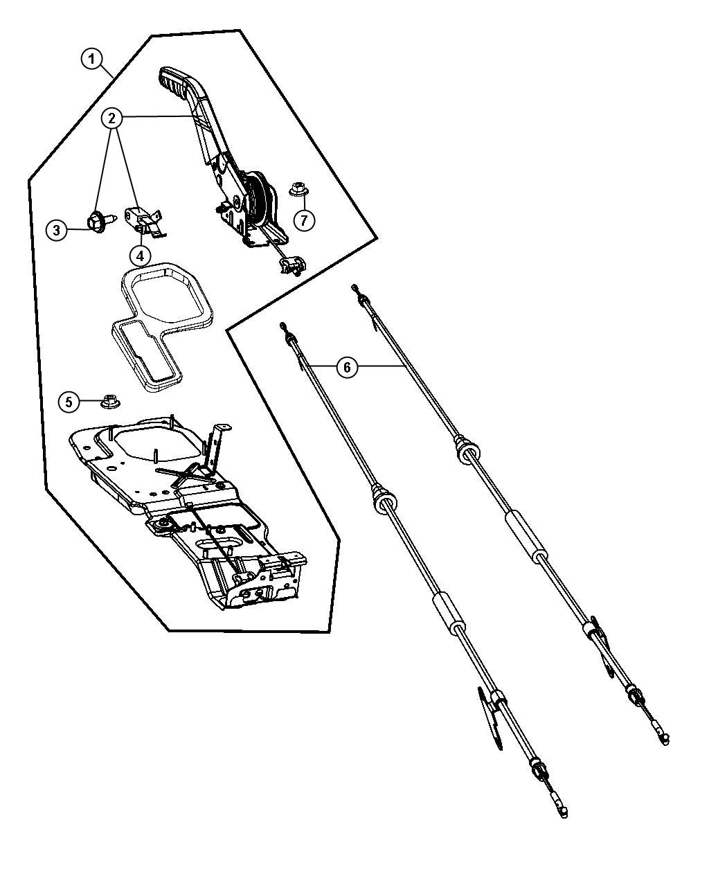 Diagram Park Brake Lever and Rear Cables. for your Jeep Liberty  