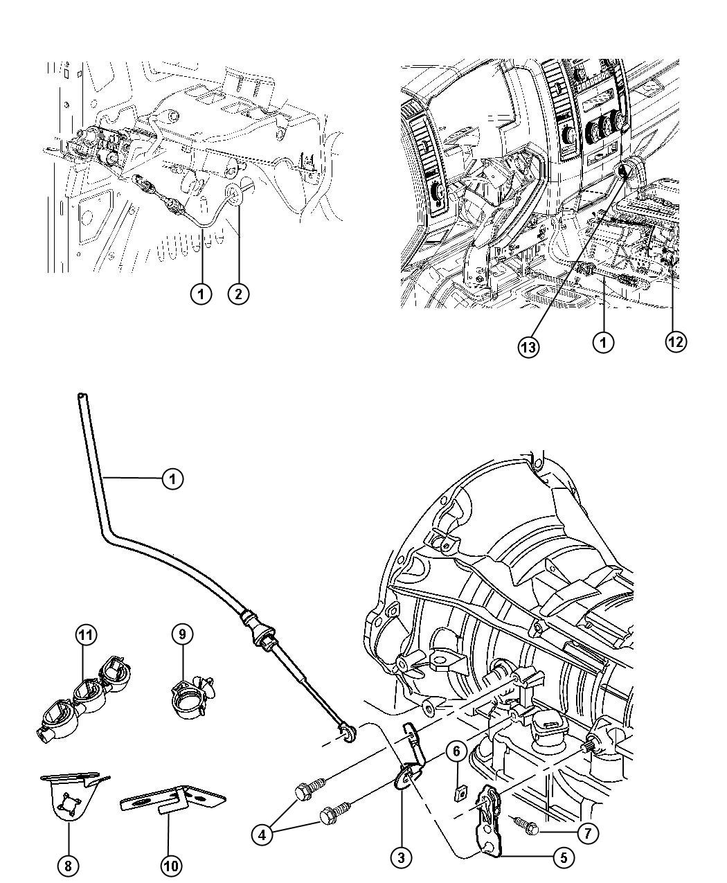 Diagram Gearshift Lever, Cable and Bracket. for your 2013 Ram 3500  SLT CREW CAB 