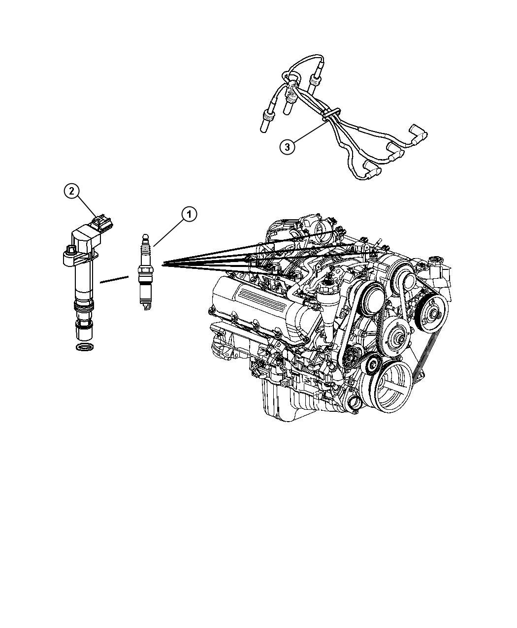 Diagram Spark Plugs, Ignition Cables and Coil. for your Jeep