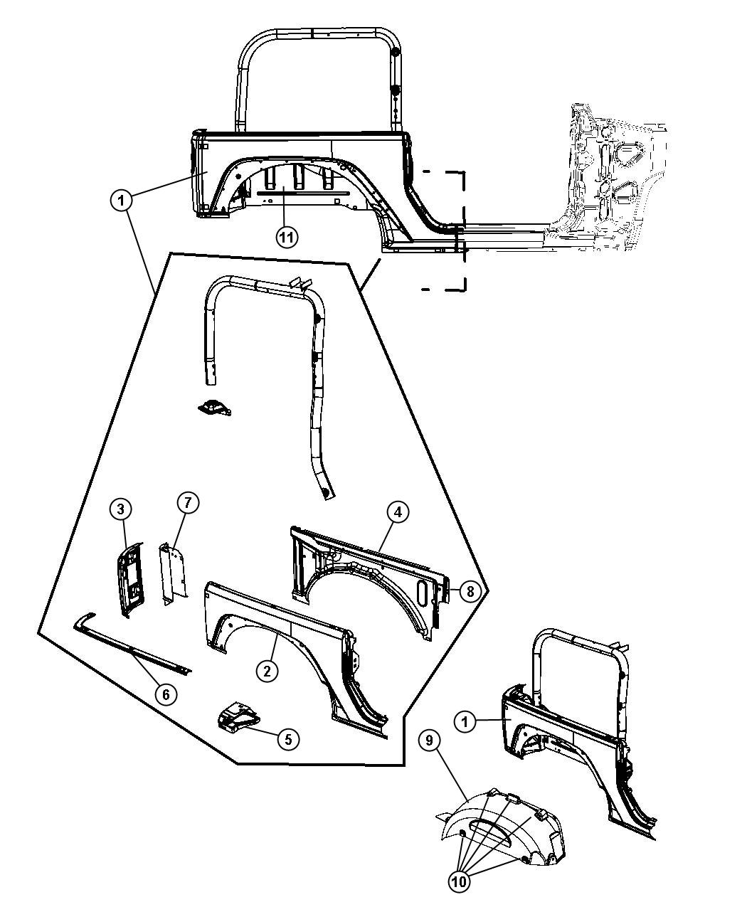 Diagram Rear Aperture [Quarter] Panel 2-Door. for your Jeep Wrangler  