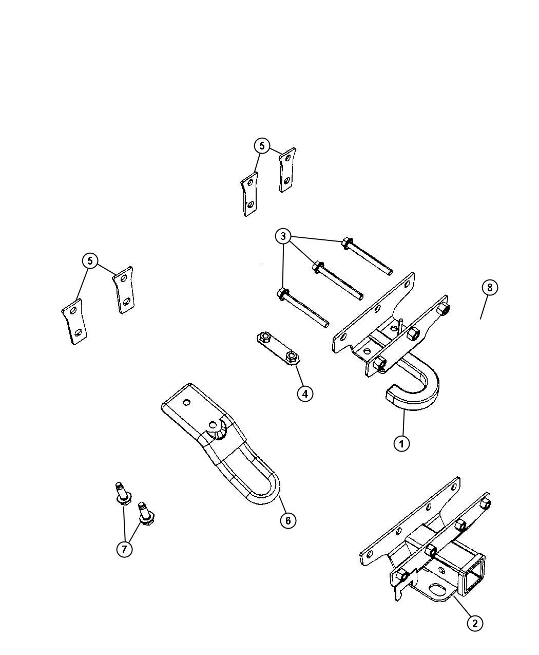 Tow Hooks and Hitches, Rear. Diagram