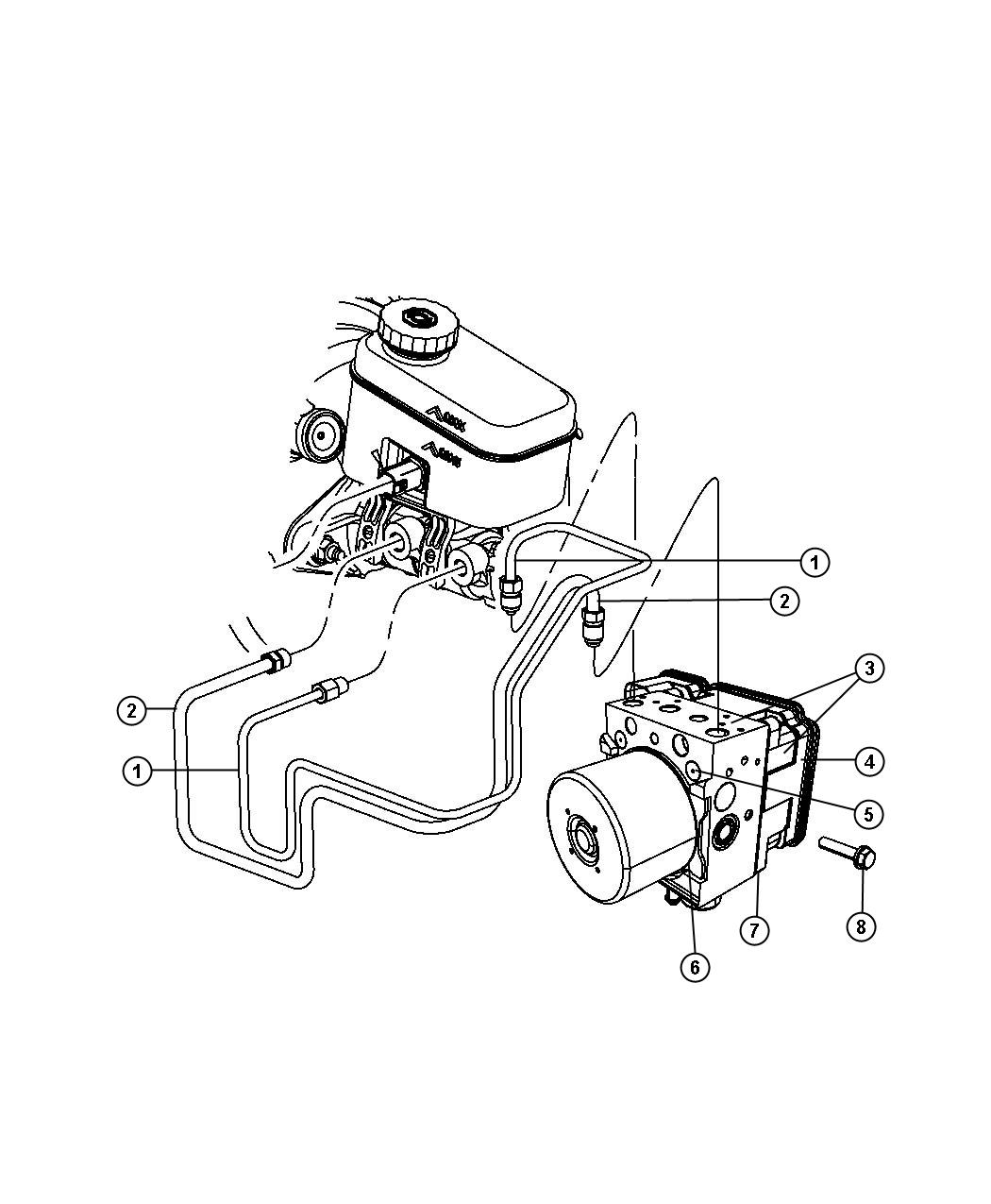 Diagram HCU and Tubes to Master Cylinder,Front,LHD and RHD. for your 2000 Chrysler 300  M 