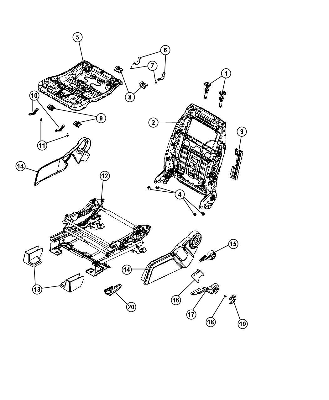 Adjusters, Recliners and Shields - Driver Seat - Manual. Diagram