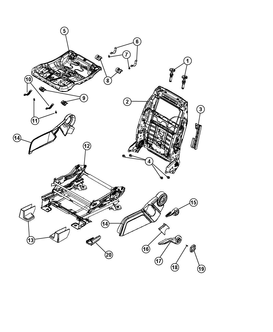 Diagram Adjusters, Recliners and Shields - Driver Seat - Manual. for your Dodge Journey  