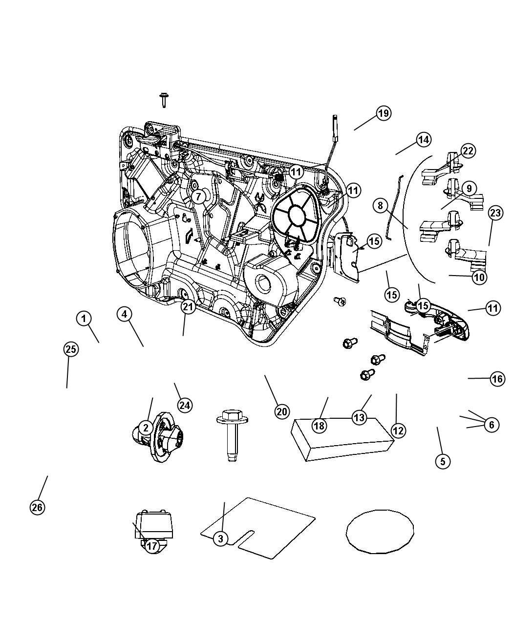 Diagram Front Door, Hardware Components. for your Dodge