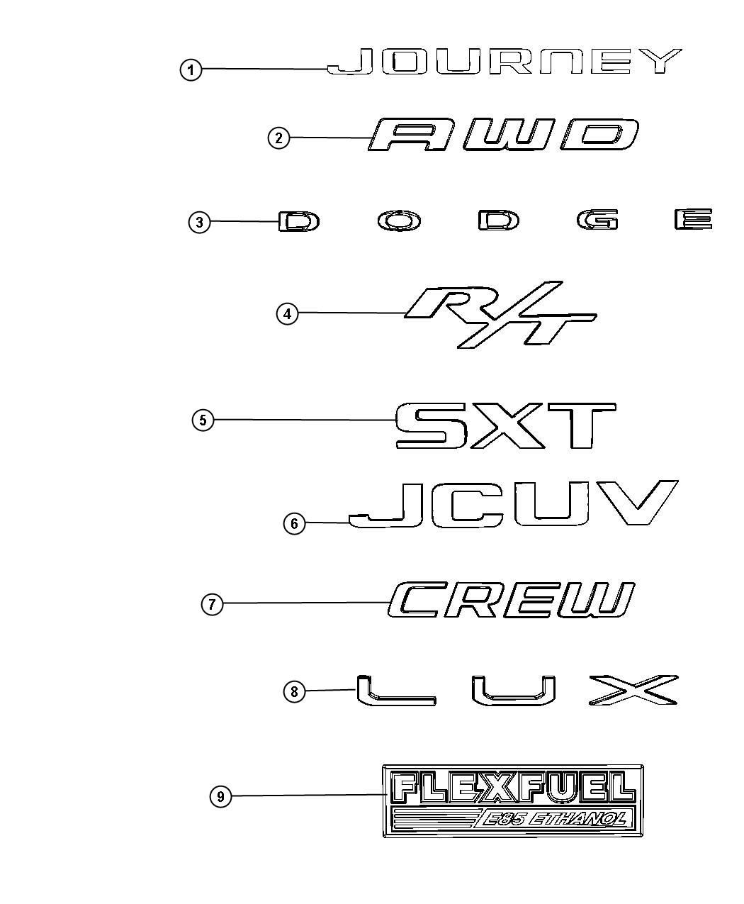 Diagram Nameplates, Emblems and Medallions. for your 2012 Dodge Grand Caravan EXPRESS  