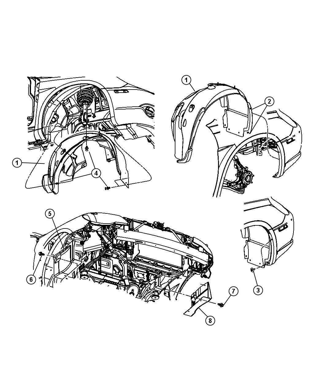 Diagram Front Fender Shields. for your 2004 Chrysler Town & Country   