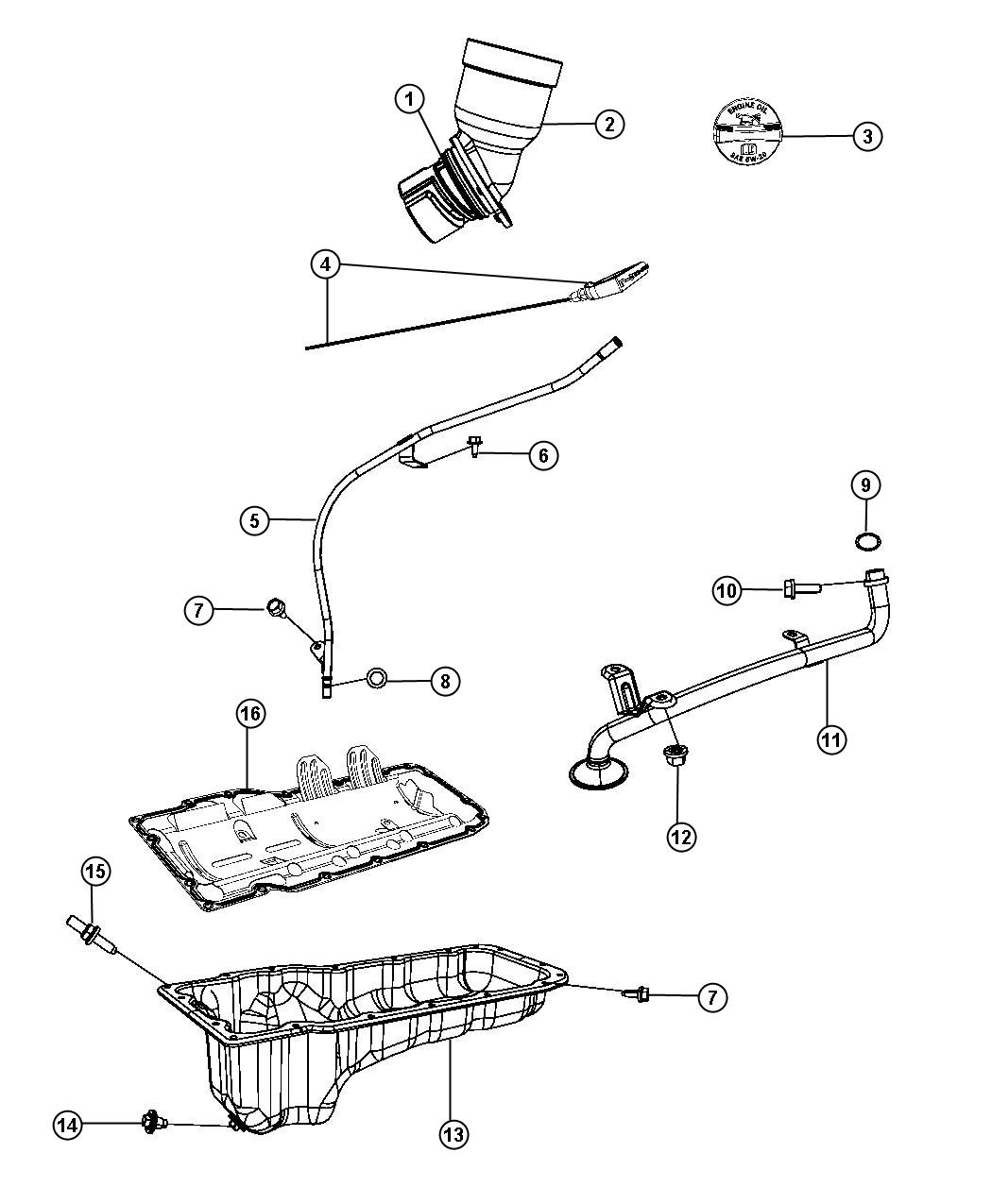 Engine Oil Pan, Engine Oil Level Indicator And Related Parts 4.7L [4.7L V8 FFV ENGINE]. Diagram