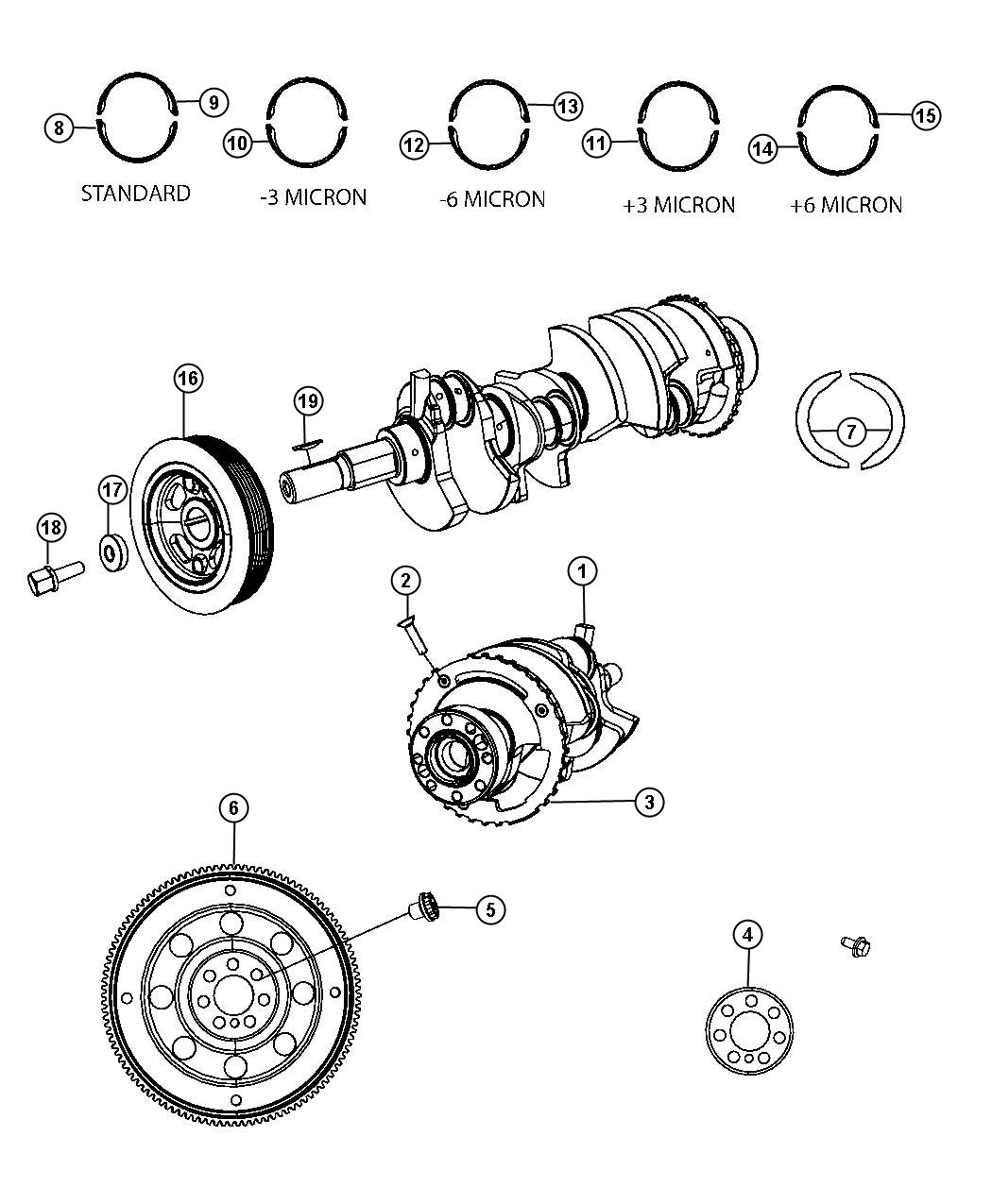 Diagram Crankshaft, Crankshaft Bearings, Damper And Flywheel 2.4L [2.4L I4 DOHC 16V DUAL VVT ENGINE]. for your 1999 Chrysler 300 M  