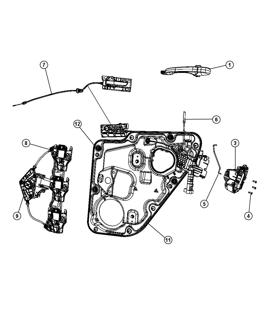 Diagram Rear Door, Hardware Components. for your 2004 Jeep Wrangler   