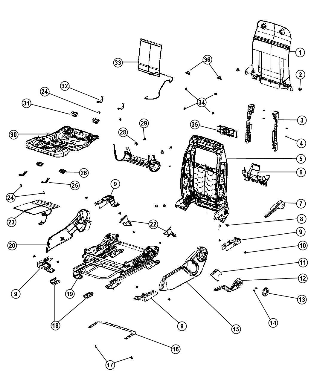 Adjusters, Recliners and Shields - Driver - Manual. Diagram