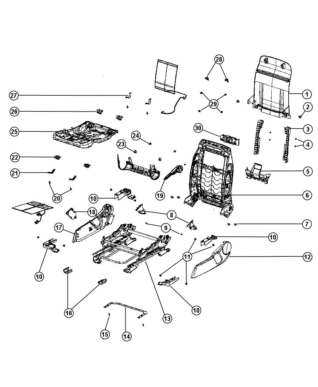 Adjusters , Recliners and Shields - Passenger - Manual - Non-Fold Flat. Diagram