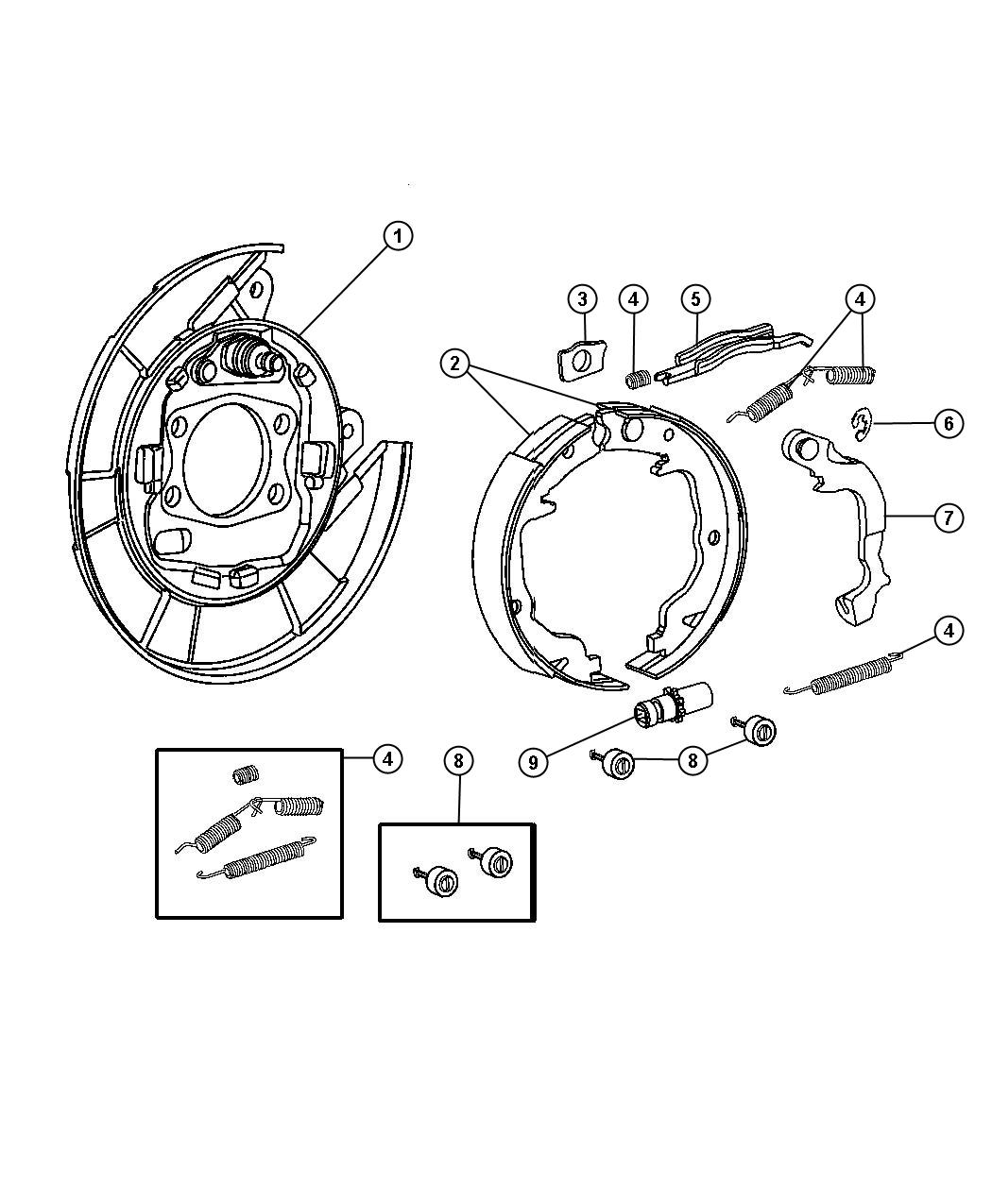 Diagram Park Brake Assembly,Rear Disc, Rear Drum. for your 2012 Jeep Grand Cherokee 5.7L V8 4X4  