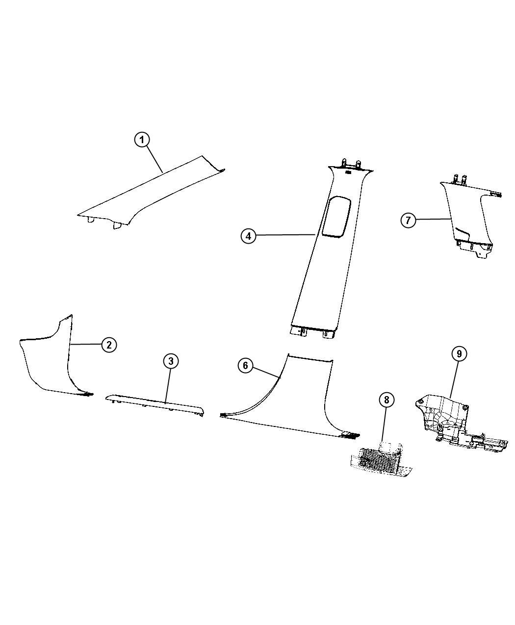 Diagram Interior Moldings and Pillars. for your Dodge