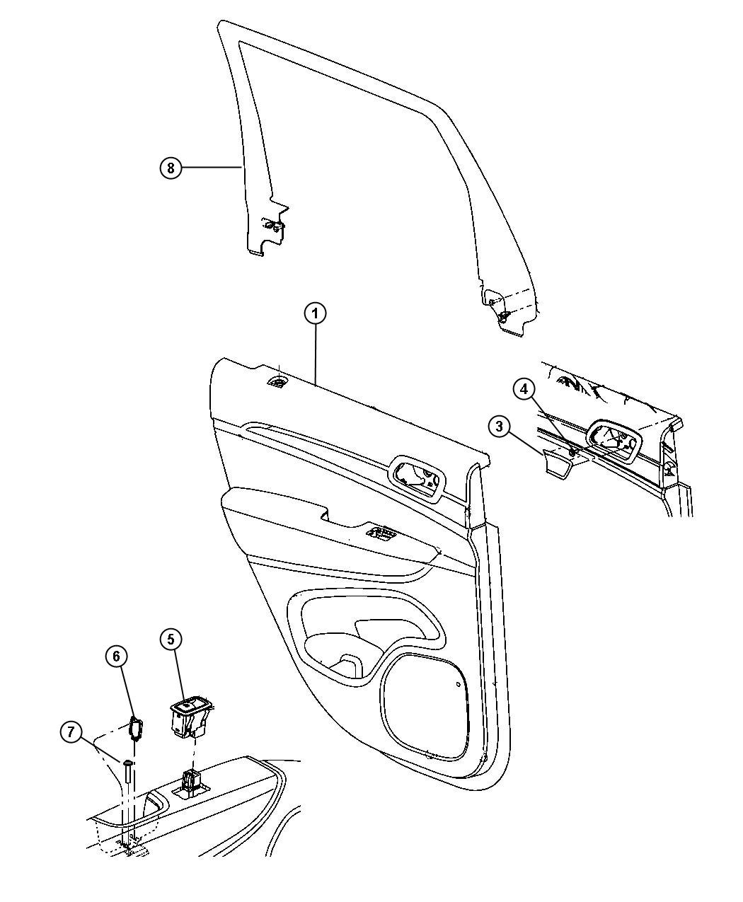 Diagram Rear Door Trim Panels. for your 2009 Dodge Durango   