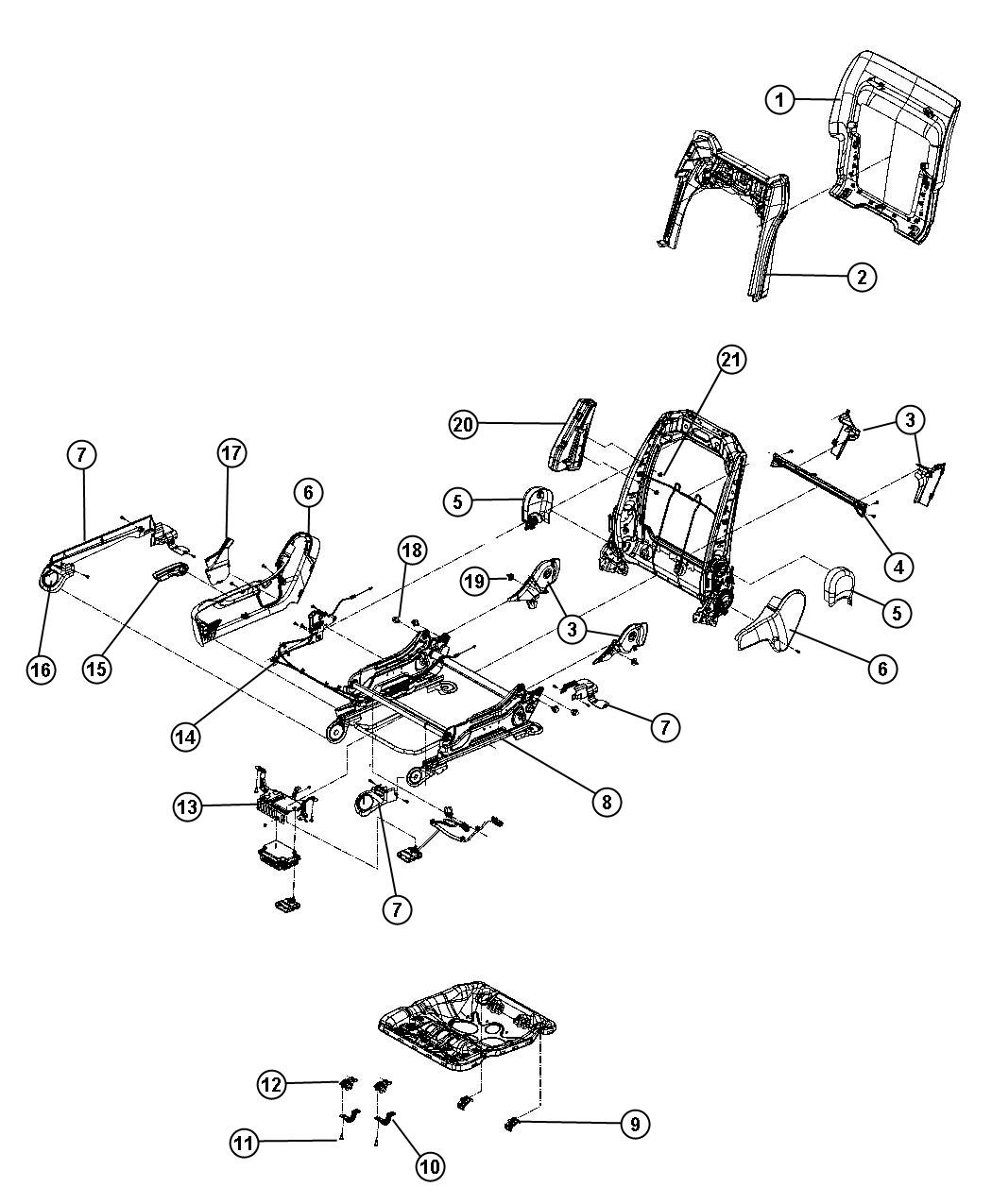 Diagram Adjusters, Recliners and Shields - Passenger Seat - Manual. for your 2003 Chrysler 300  M 