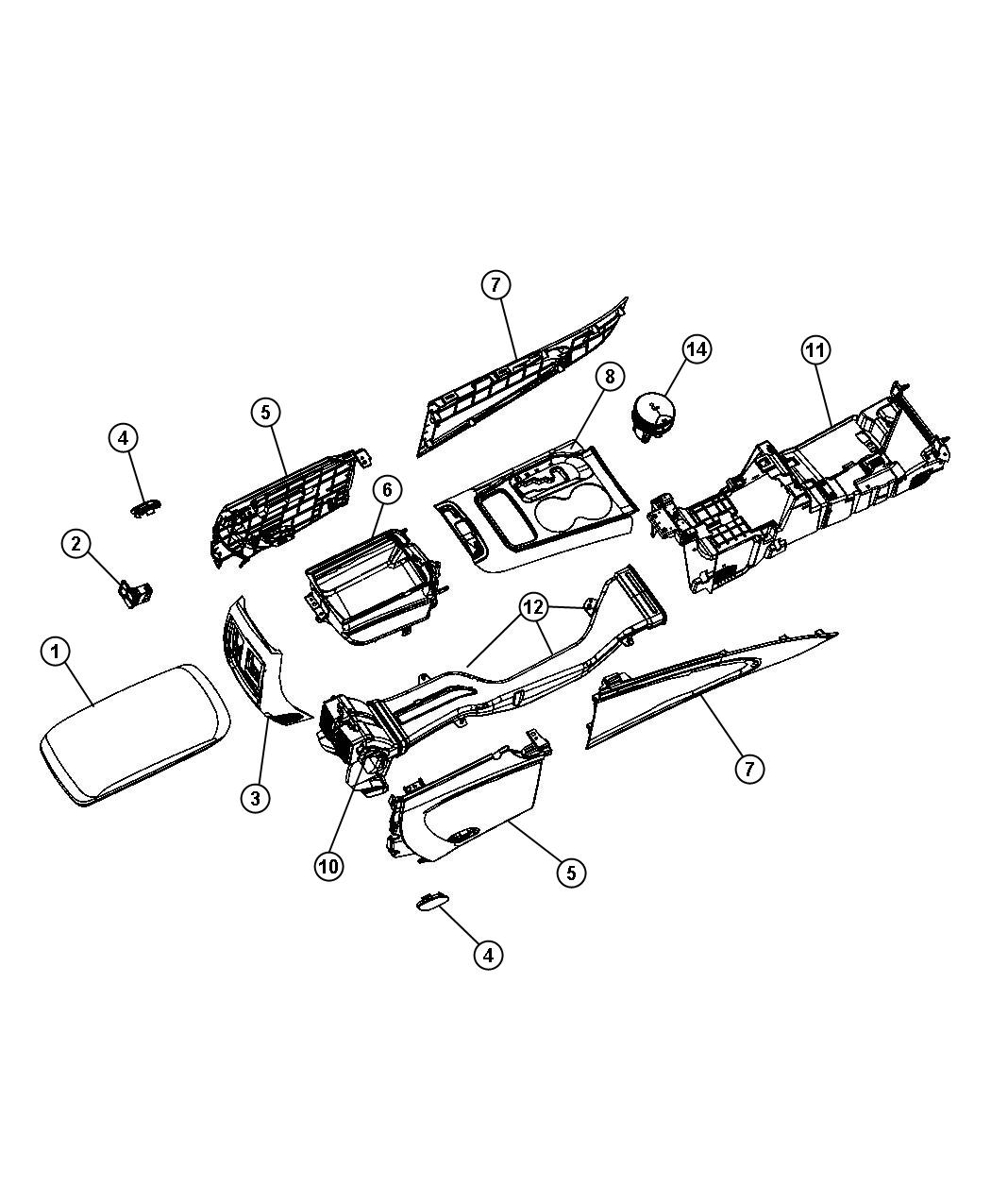 Floor Console Front. Diagram