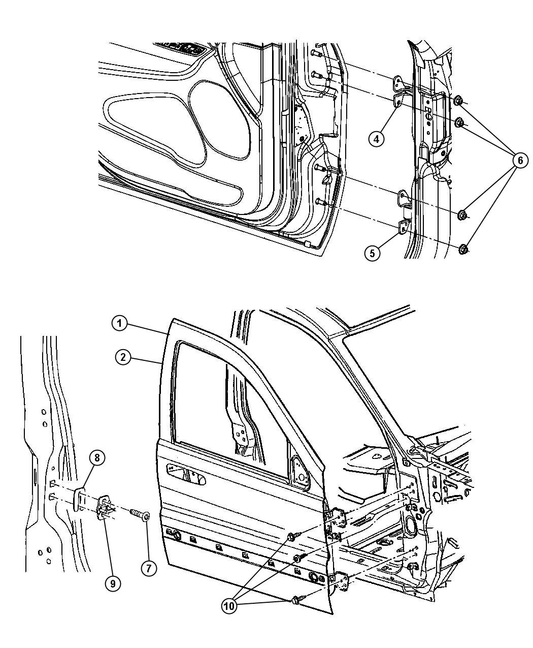 Diagram Front Door, Shell and Hinges. for your Dodge Durango  