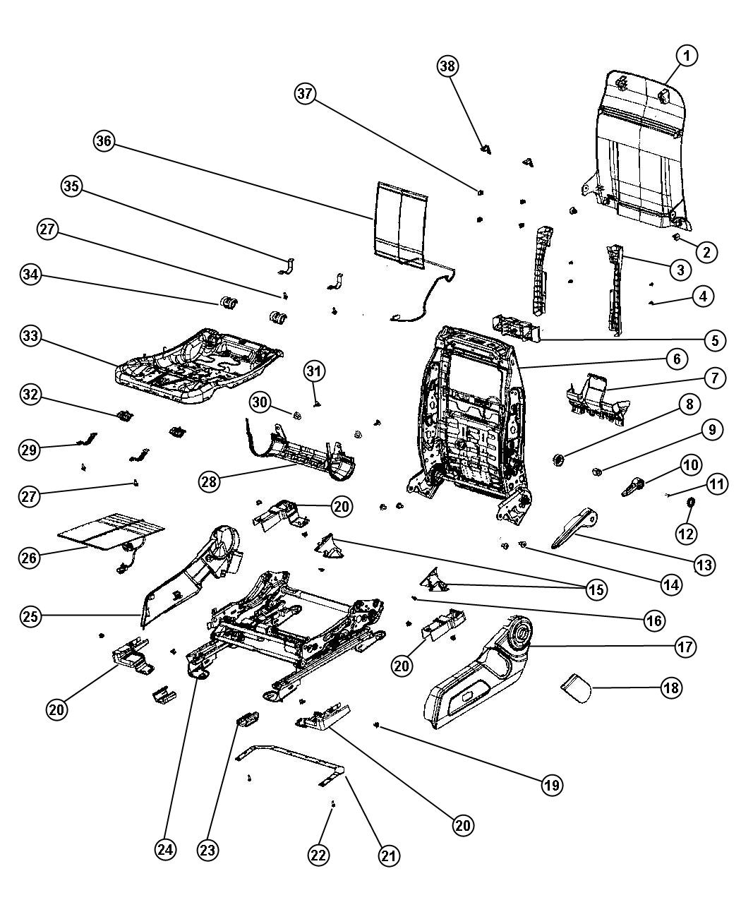 Adjusters, Recliners and Shields - Driver - Power. Diagram