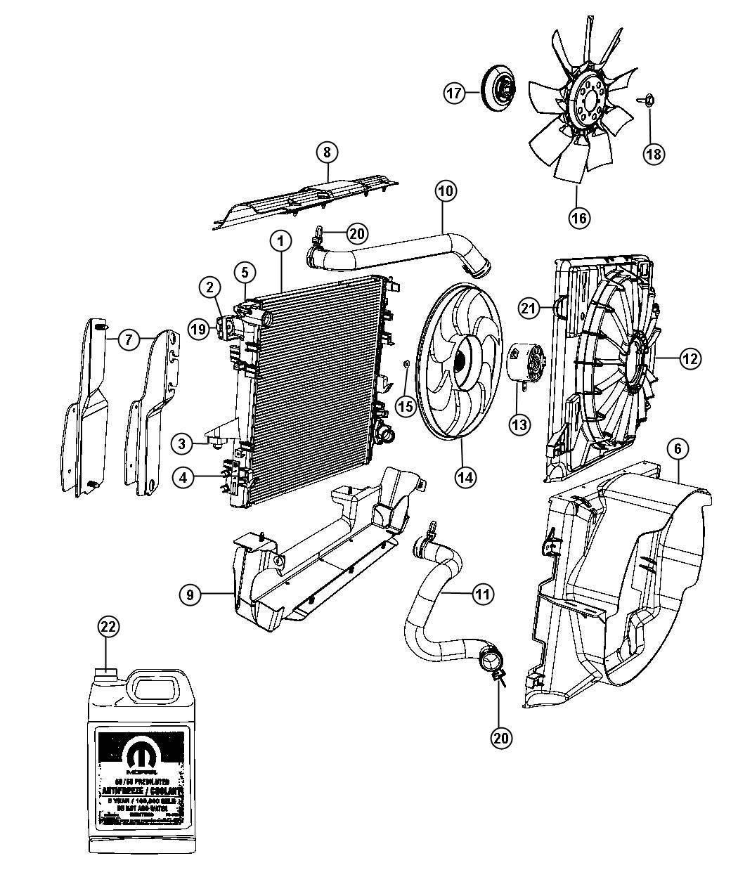 Diagram Radiator and Related Parts. for your 1998 Jeep Wrangler   