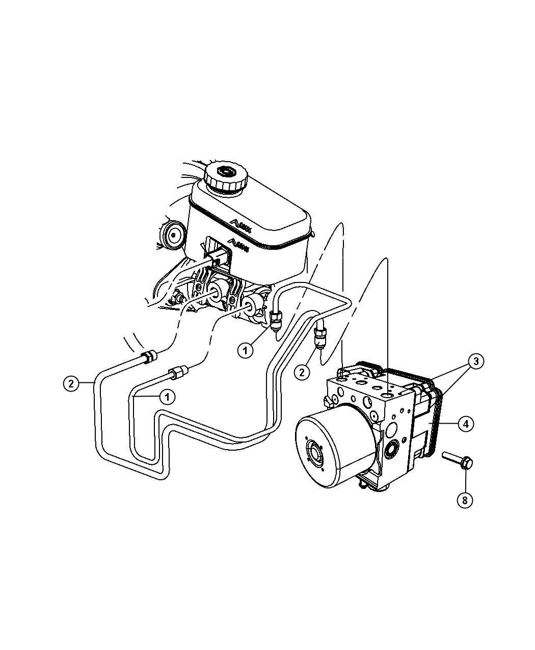 Diagram HCU and Tubes to Master Cylinder,Front,LHD. for your 2000 Chrysler 300  M 