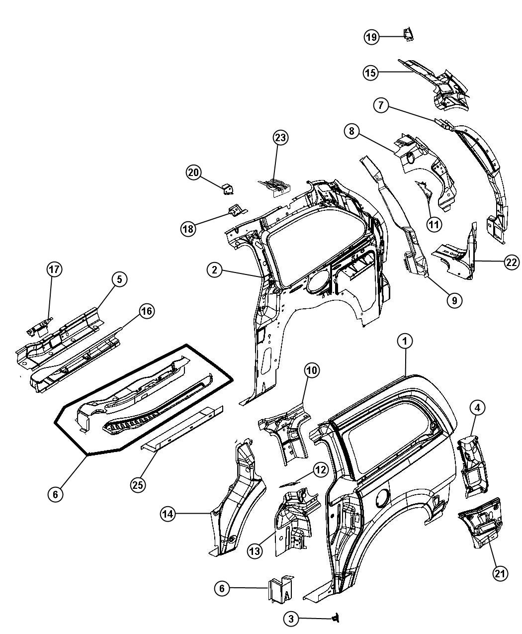 Diagram Rear Aperture (Quarter) Panel. for your Chrysler Town & Country  